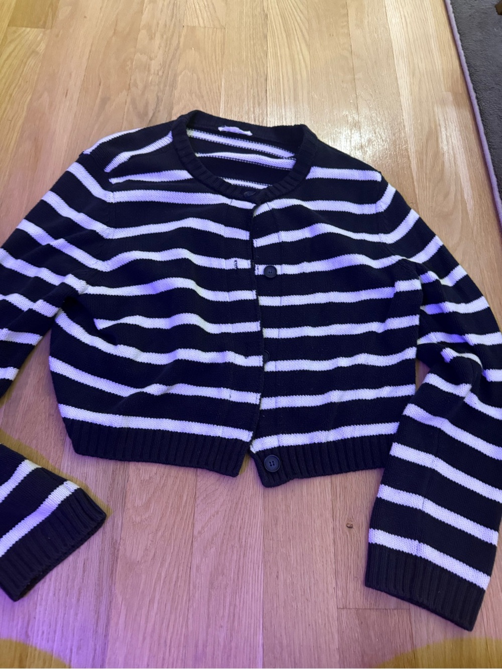 Splendid navy and White Striped Cropped Cardigan